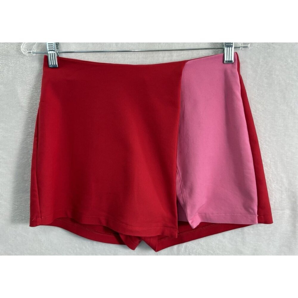 SUPERDOWN Women Aaleyah Two Tone Wrap Mini Skirt Sz M Red Pink Casual 51-1